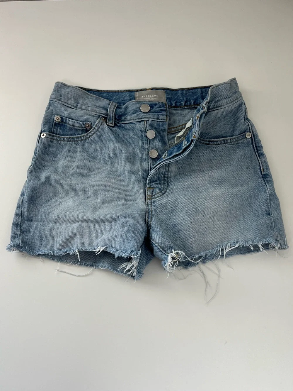 Everlane Relaxed 90s Denim Shorts Women’s 23 Organic Cotton Light Wash Raw Hem